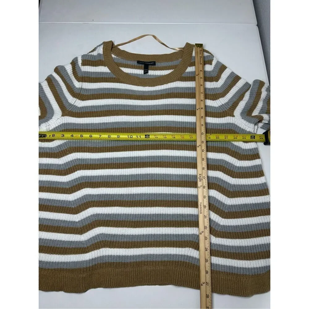 Lane Bryant Women's Curved-Hem Ribbed Sweater Tan/Gray  Sz 22/24 Cotton Blend